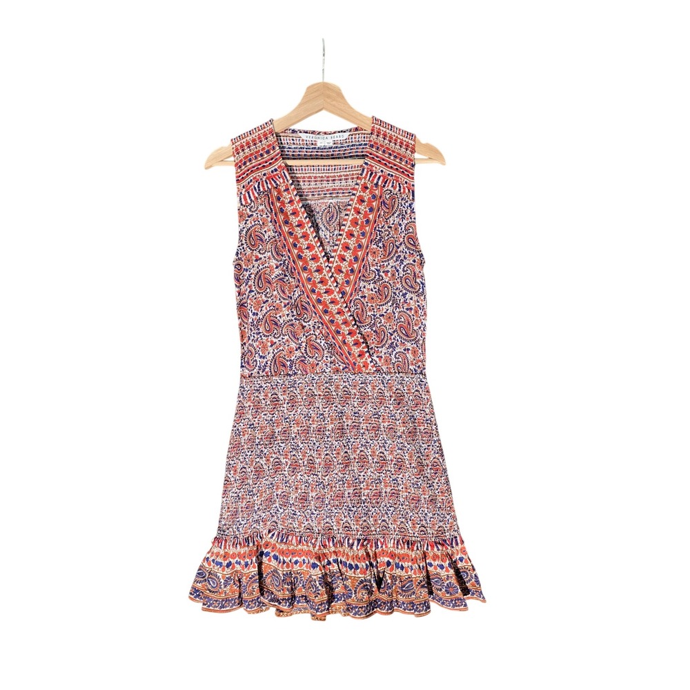Veronica Beard Cox Paisley Smocked Mini Dress Women XS - Picture 2 of 9